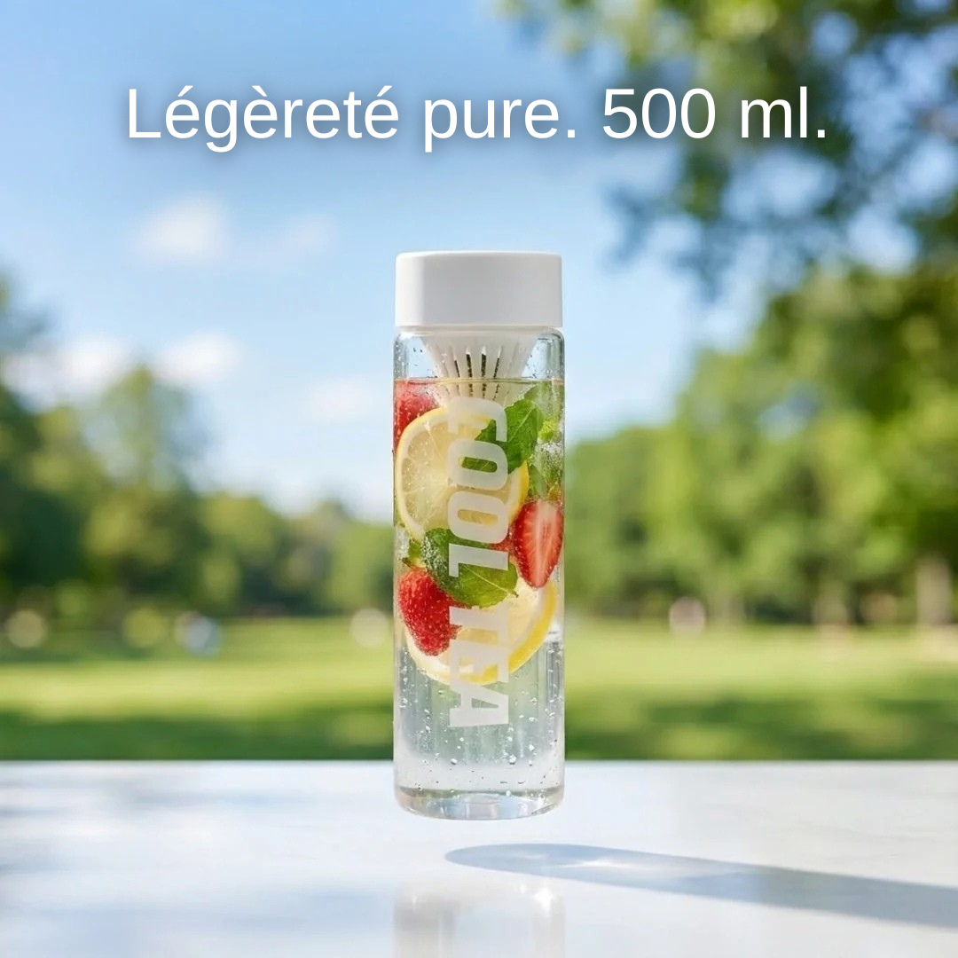 Portable bottle with integrated residue filter 