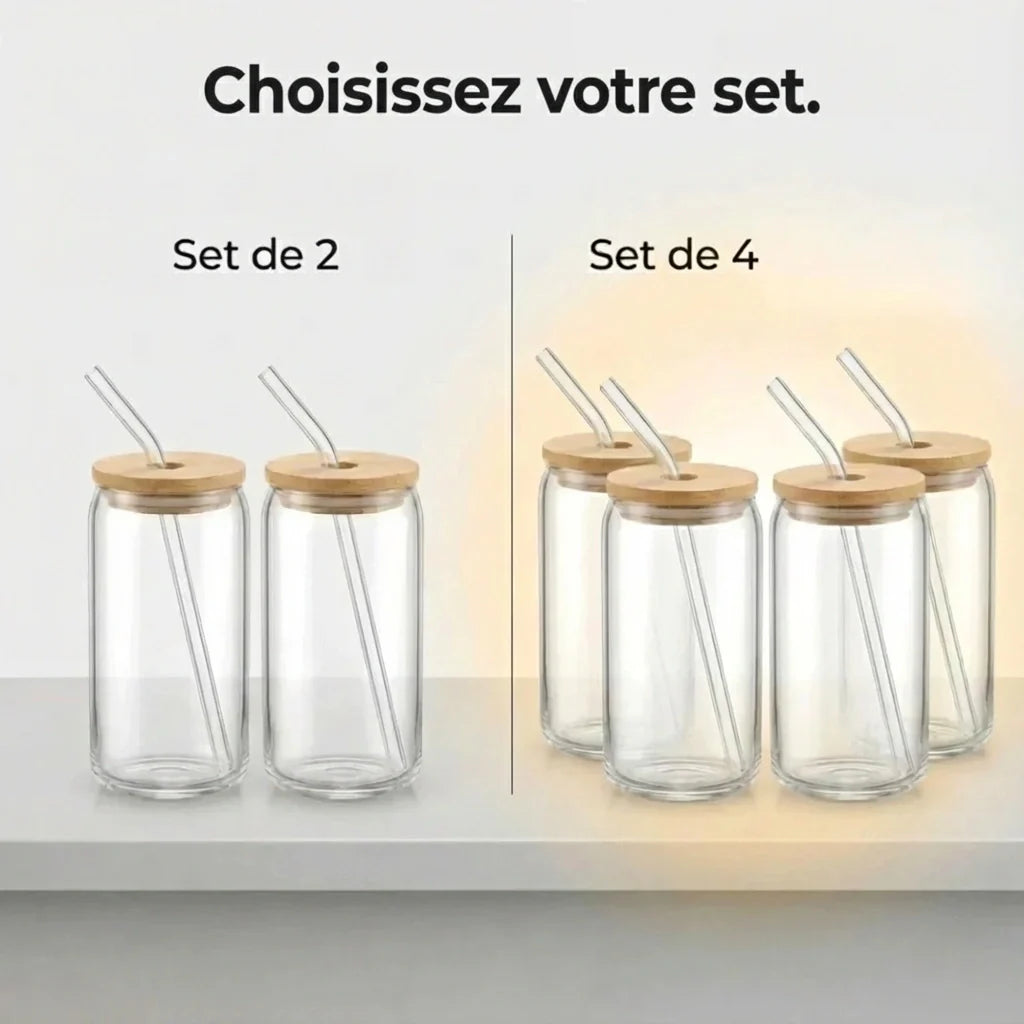 Premium glassware set made of glass and bamboo