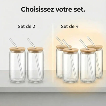 Premium glassware set made of glass and bamboo