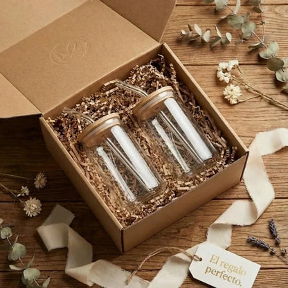 Premium glassware set made of glass and bamboo